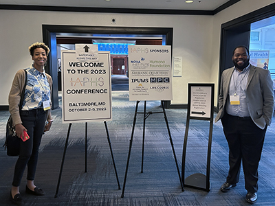 BRIDGE Scholars Jamila Watson (left) and John Fuller (left) received program support to attend the 2023 Interdisciplinary Association for Population Health Sciences (IAPHS) Conference. 