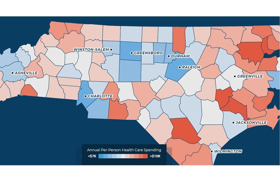 North Carolina map of payer types at the county level