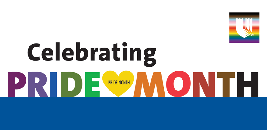 An image reading "Celebrating Pride Month" with the Duke Pride logo in the upper right corner