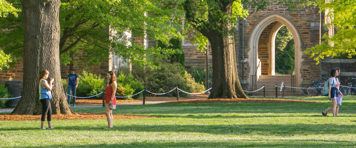 Students on Duke West Campus in Spring