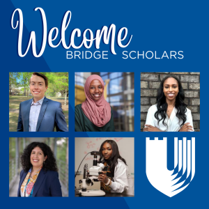 Welcome image for the DPHS BRIDGE Scholars Program showing the faces of the five incoming mentorees: Logan Bailey, Sahar Shibeika, Daekiara Smith-Ireland, Andrea Thoumi, and Alexandria Woods